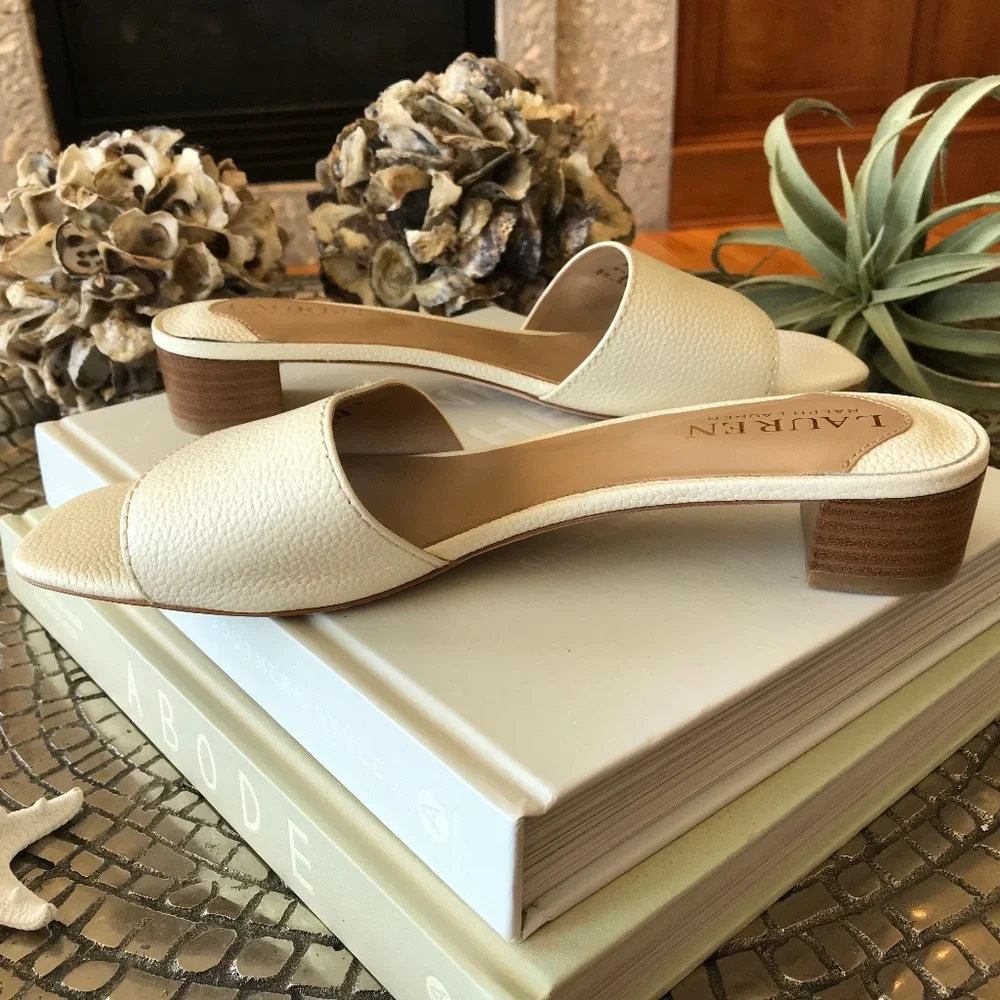 RALPH LAUREN LEATHER SLIP ON SANDALS - Picture 10 of 14